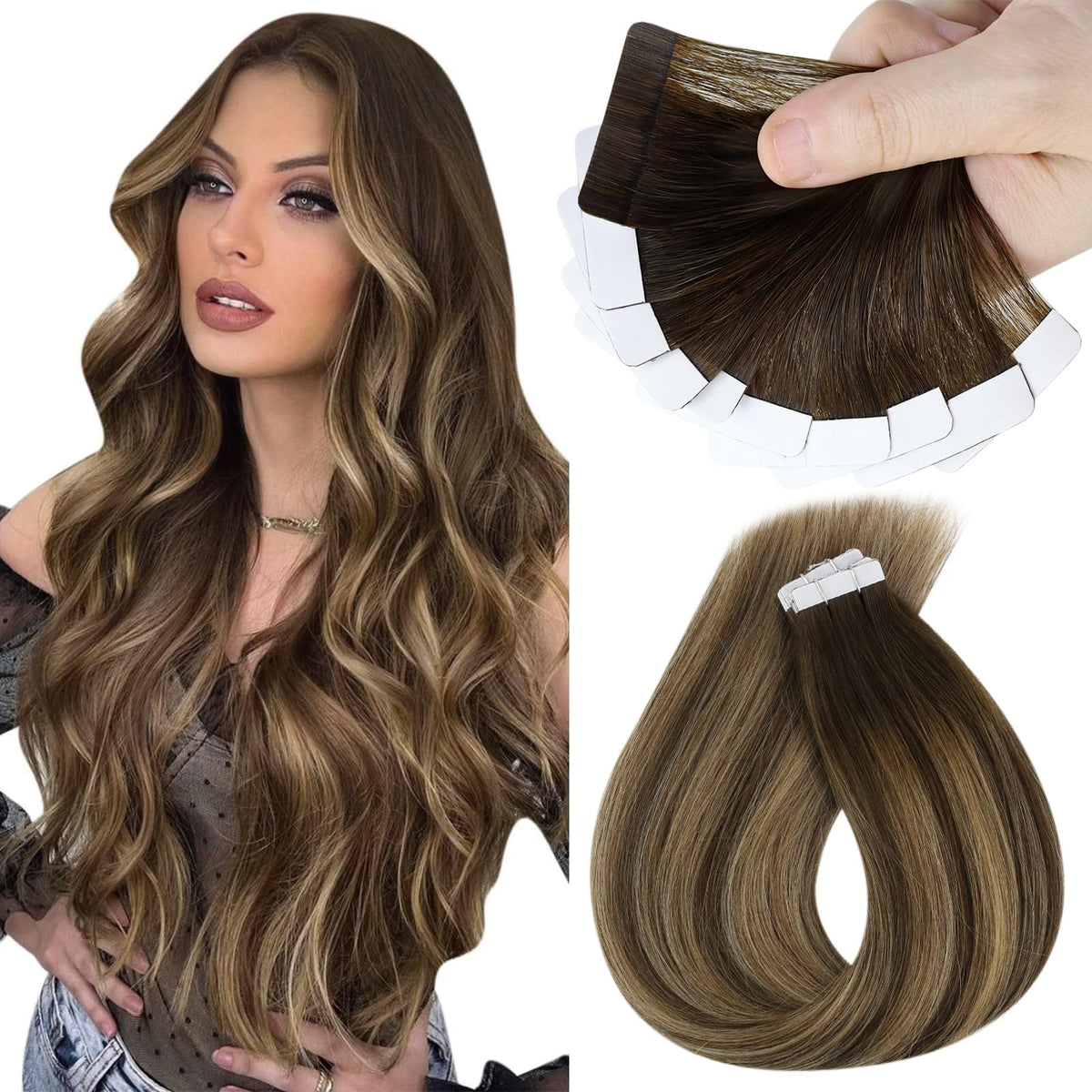 Sunny Hair 24&quot; Brown Tape In Hair Extensions - Remy Human Hair Balayage #4/27/4