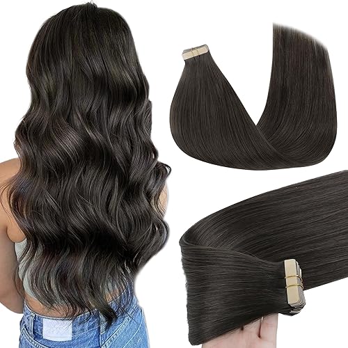 GOO GOO 24&quot; Tape in Hair Extensions - 1C Mocha Brown, Human Hair, 50g, 20