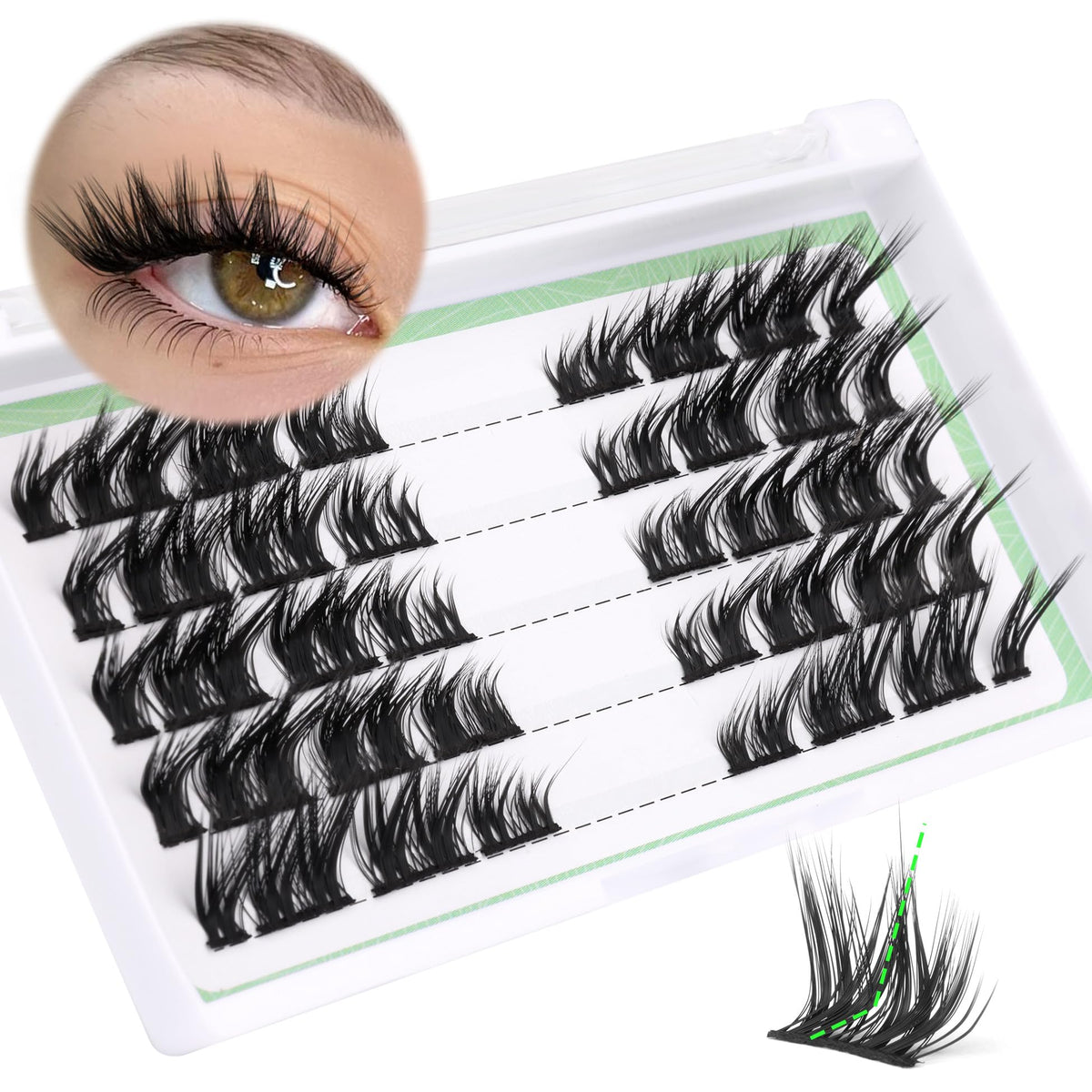 ALICE L Curl DIY Lash Extensions - Black Fluffy Wispy Cat Eye Cluster Eyelashes, 14 Count