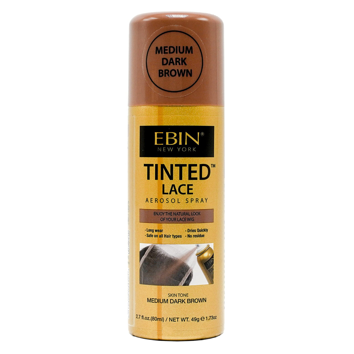 Ebin New York Tinted Lace Aerosol Spray, Medium Dark Brown, Quick Dry, Water Resistant, 2.7Oz