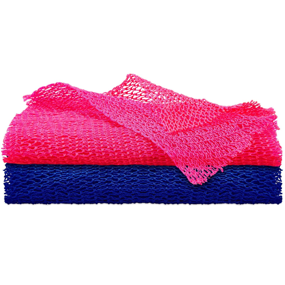 Shappy African Net Sponge Set - 2 Count Exfoliating Shower Scrubber In Dark Blue & Pink