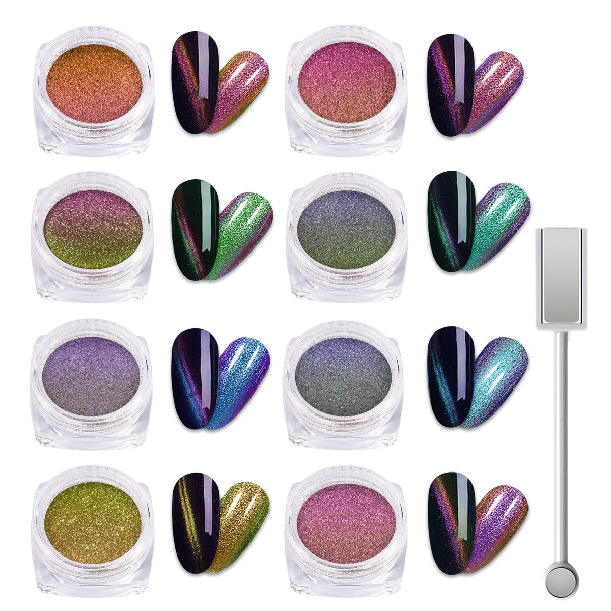 Laza 8 Colors Cat Eye Chrome Nail Powder - Chameleon Magnetic Glitter For Velvet Nail Art