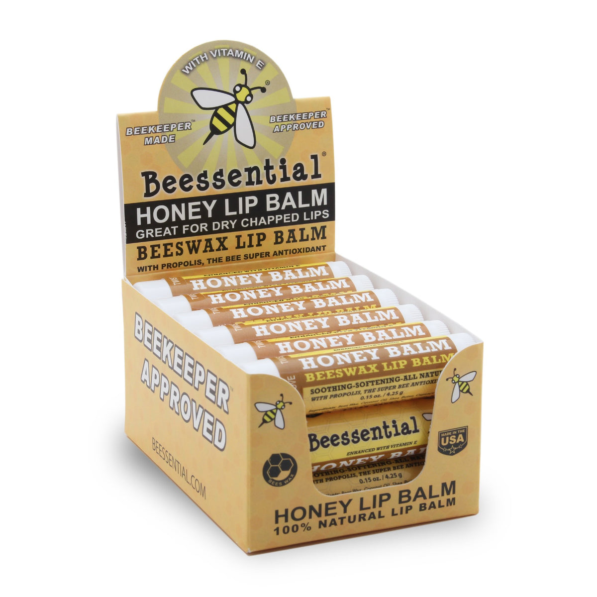 Beessential Natural Bulk Lip Balm, Honey – 18 Pack For Men, Women & Kids, Great For Gifts