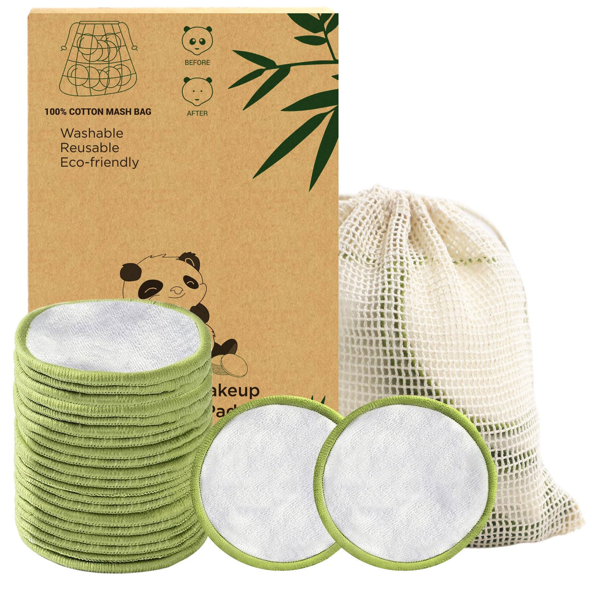 Sopurrrdy Reusable Makeup Remover Pads - 20 Pack Bamboo Cotton, Washable With Laundry Bag, White