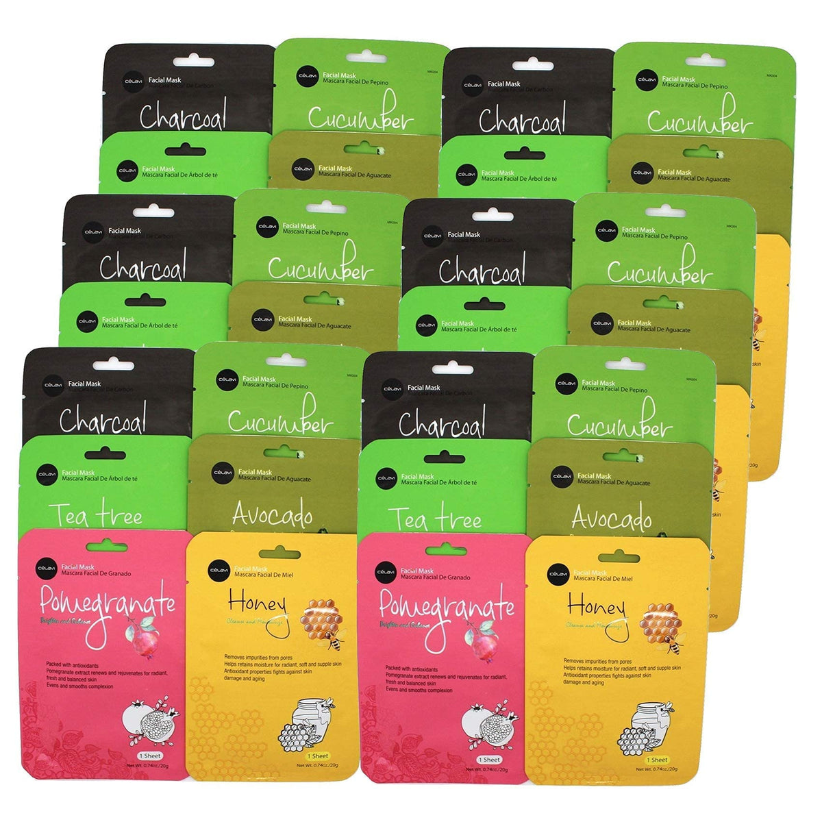 Celavi Essence Facial Sheet Masks - 36 Moisturizing Masks, 6 Flavors, K-Beauty Skin Care