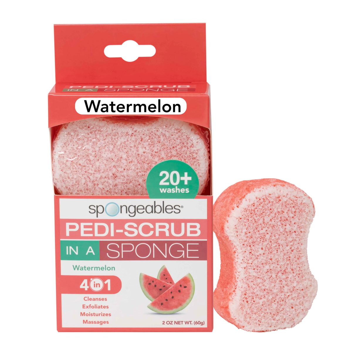 Spongeables Pedi Scrub Watermelon Foot Exfoliating Sponge, 20+ Washes, 1 Count