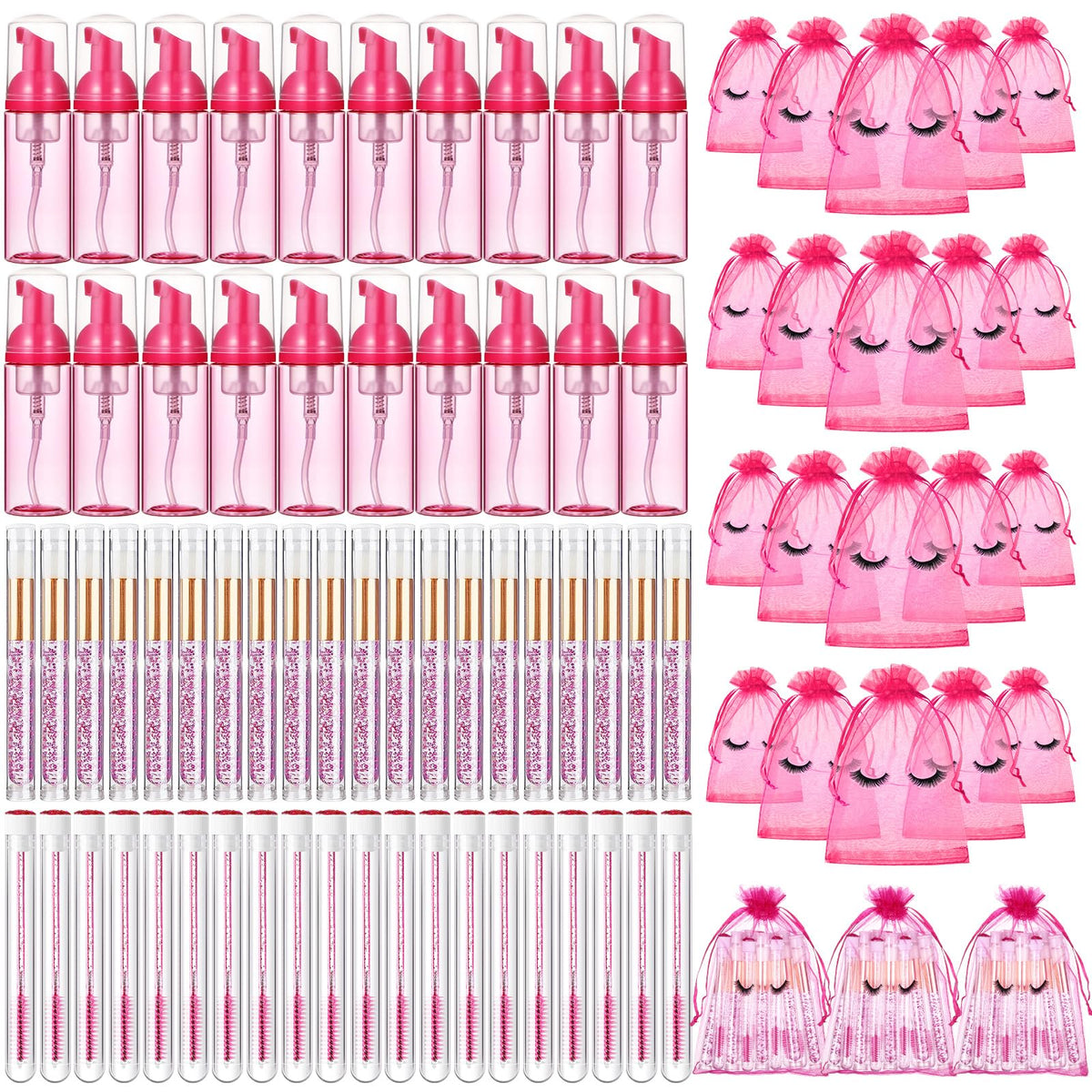 Zhehao 80 Pcs Lash Shampoo Kit - Foam Pump, Brushes & Aftercare Bags In Rose Red