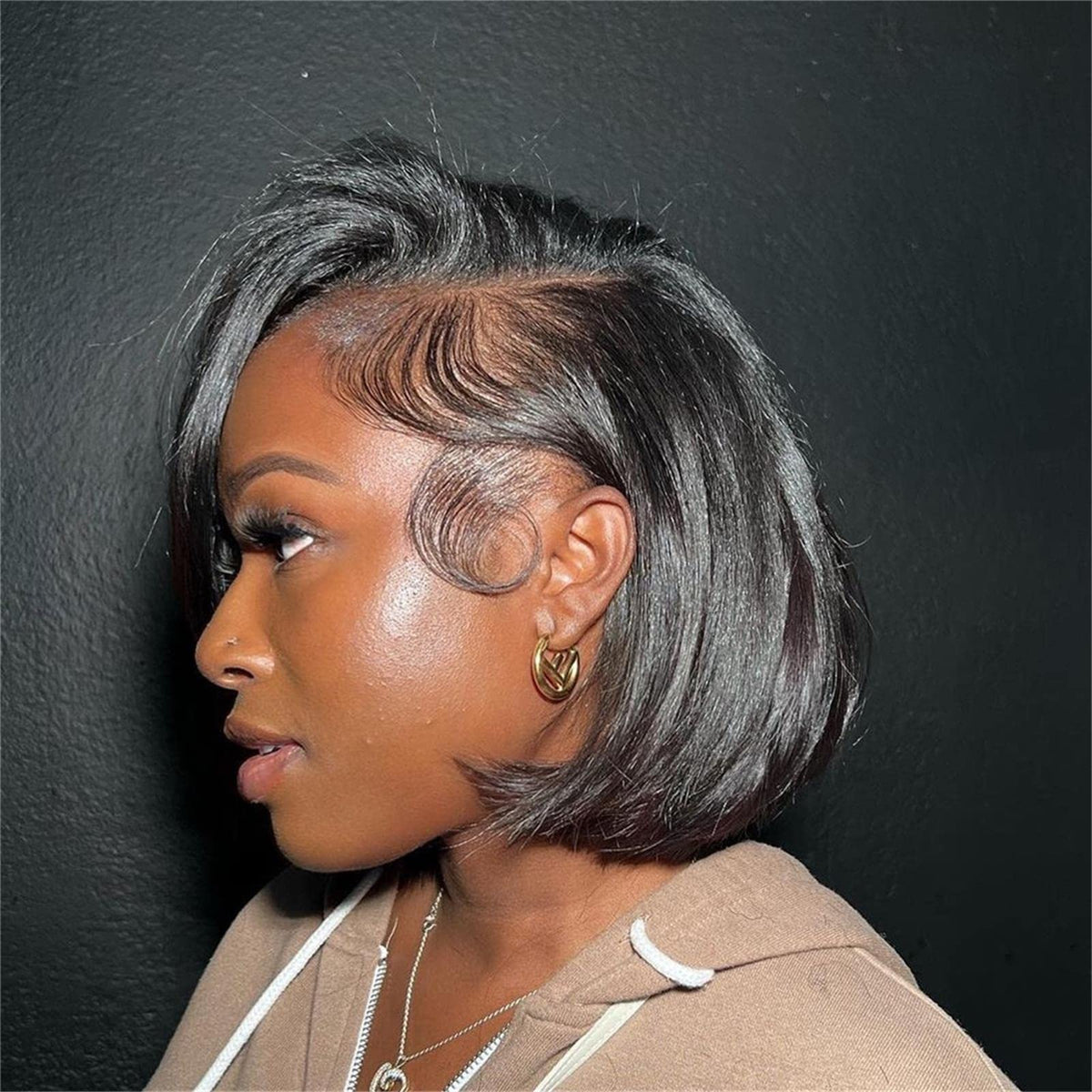 Ucuvic 8 Inch Short Bob Wig Human Hair Hd Lace Front For Black Women - 180% Density, Side Part