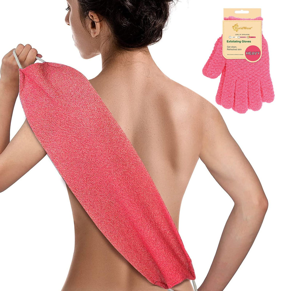 Evridwear Exfoliating Back Scrubber & Heavy Gloves - Deep Clean & Massage For Men & Women