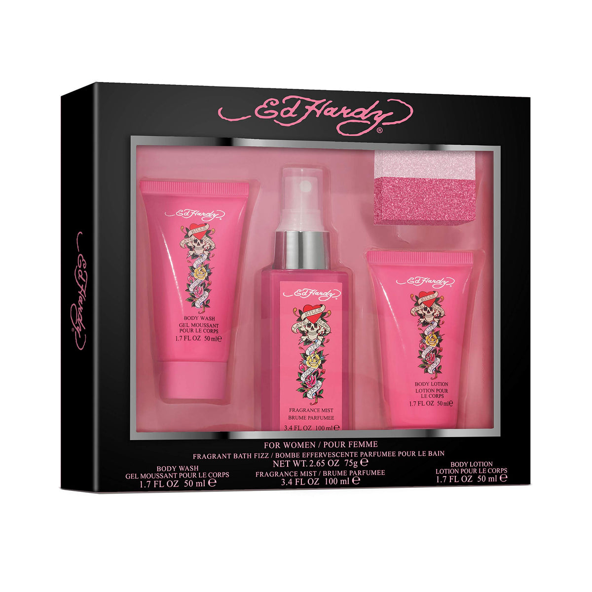 Ed Hardy Women'S Perfume Fragrance Set With Body Wash, Lotion, Mist & Bath Fizz - 4 Piece Set