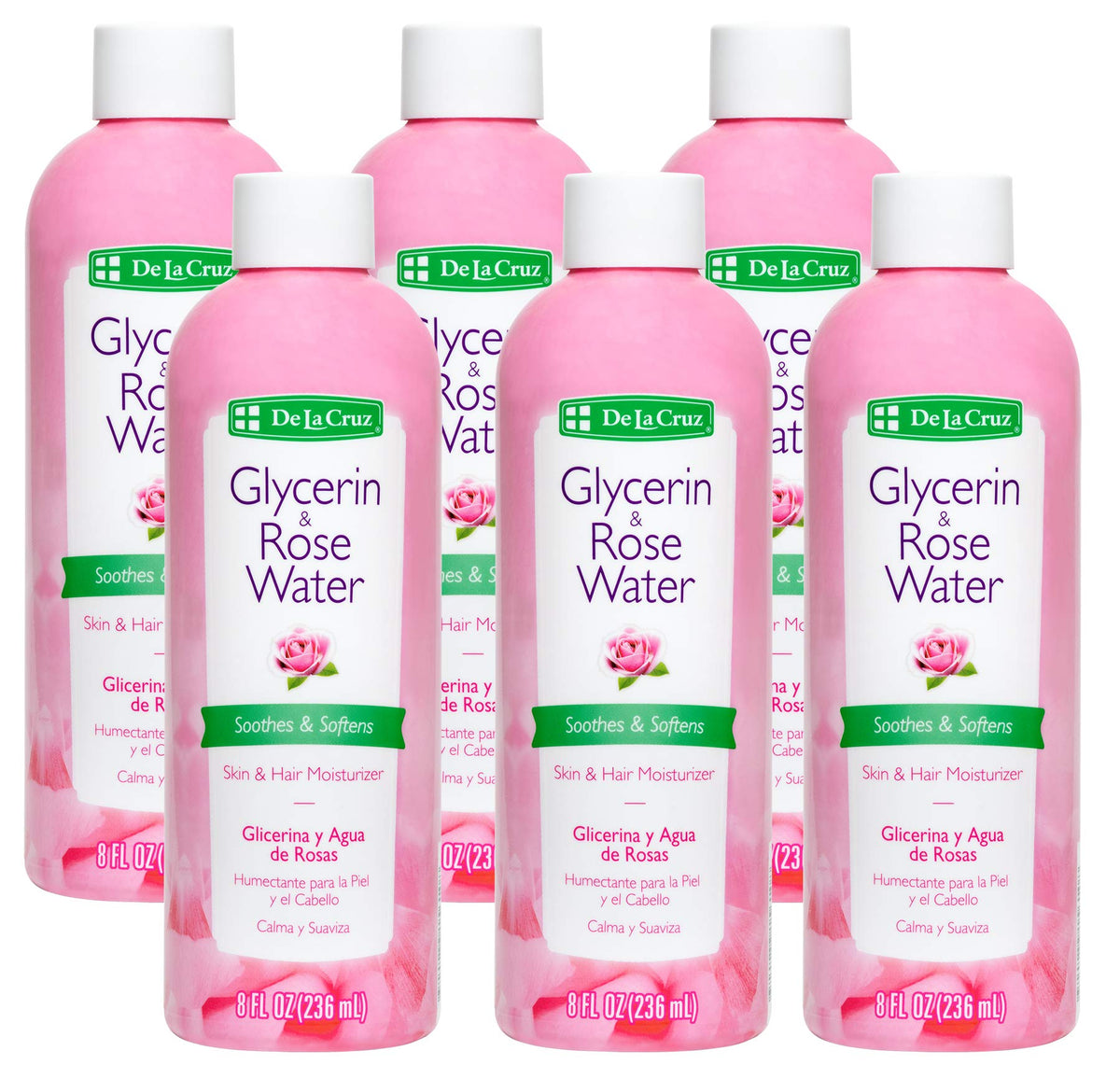 De La Cruz Rose Water & Glycerin Facial Toner & Moisturizer - 8 Fl Oz, Pack Of 6 Bottles