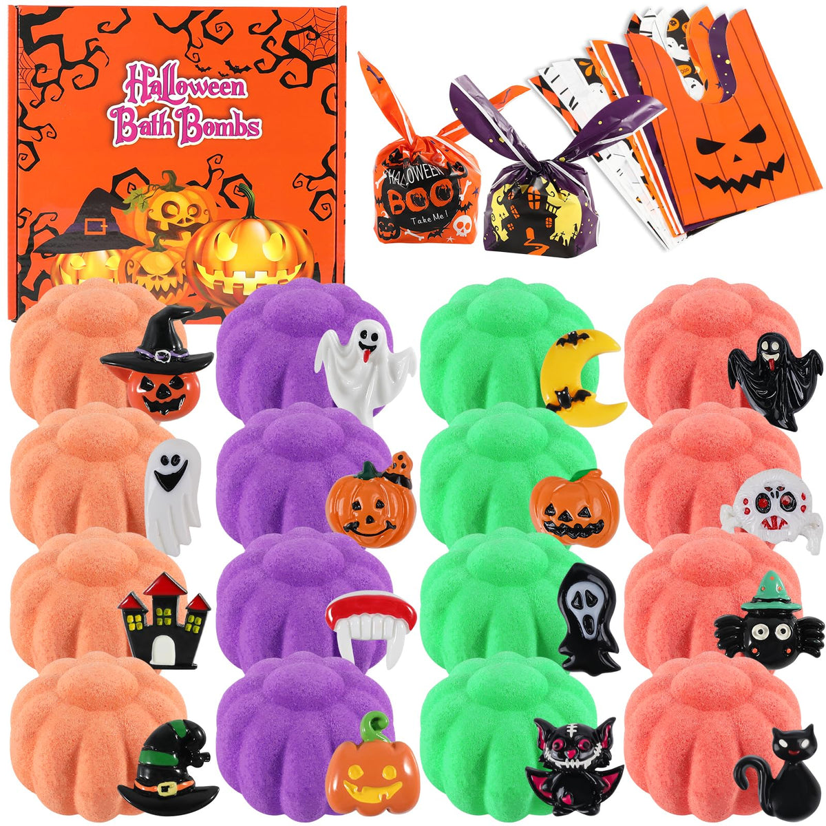 Beauwell Halloween Bath Bombs For Kids - 16Pcs With Toys, Organic Bubble Bath Favors