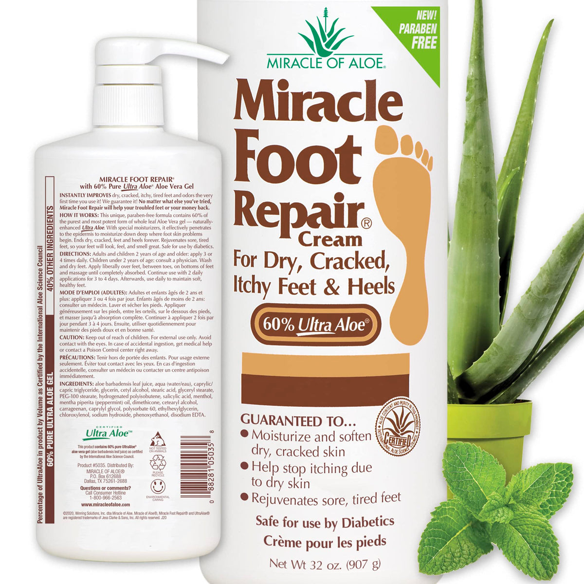 Miracle Of Aloe Foot Repair Cream, 32 Oz - Moisturizes Dry Cracked Heels, Diabetic-Safe