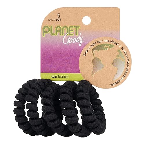 Goody Planet Elastic Hair Coils - 5 Count, Solid Black, Ideal For Medium To Thick Hair