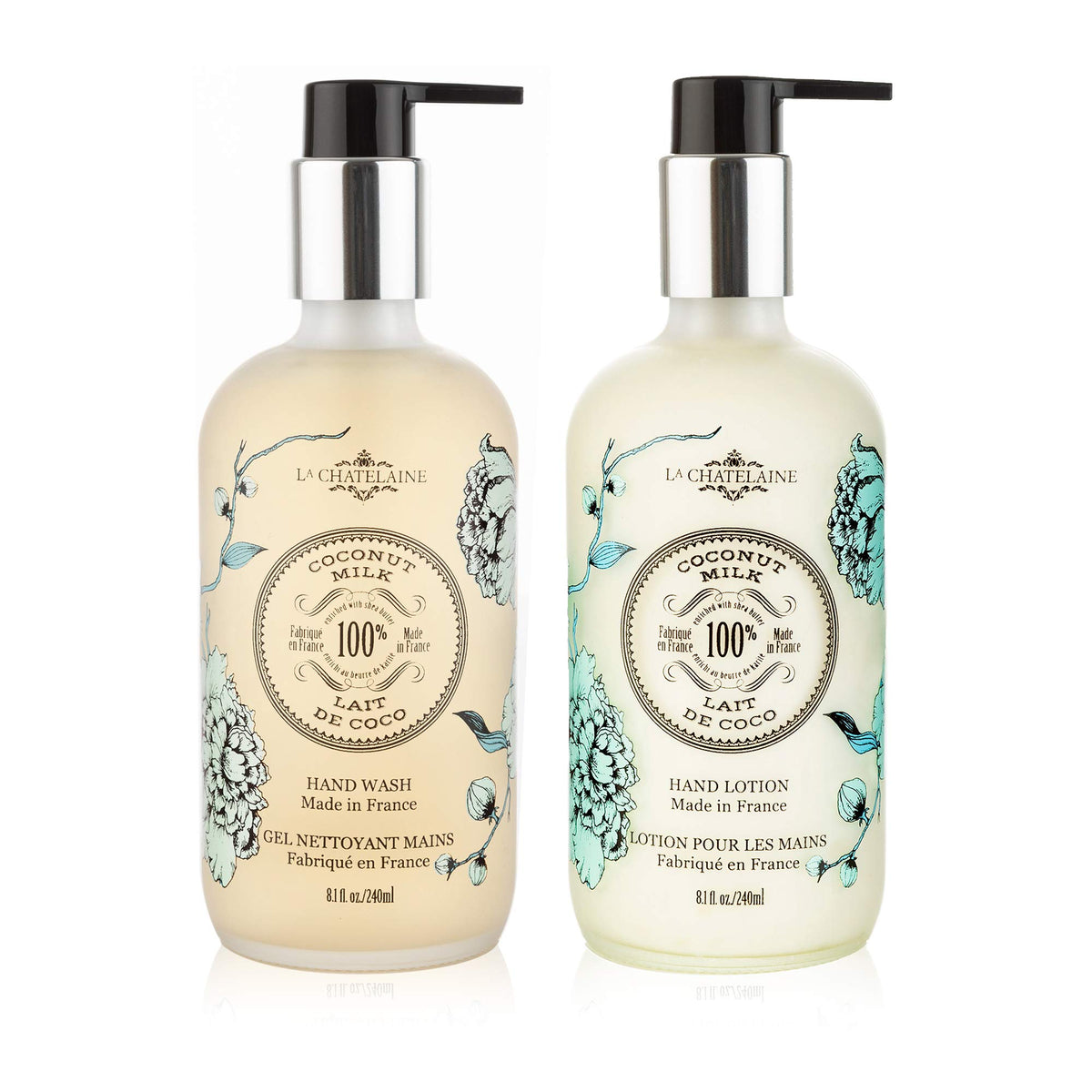 La Chatelaine Hand Wash & Lotion Set - Sulfate Free, Organic, Frosted Glass, 2 X 8.1