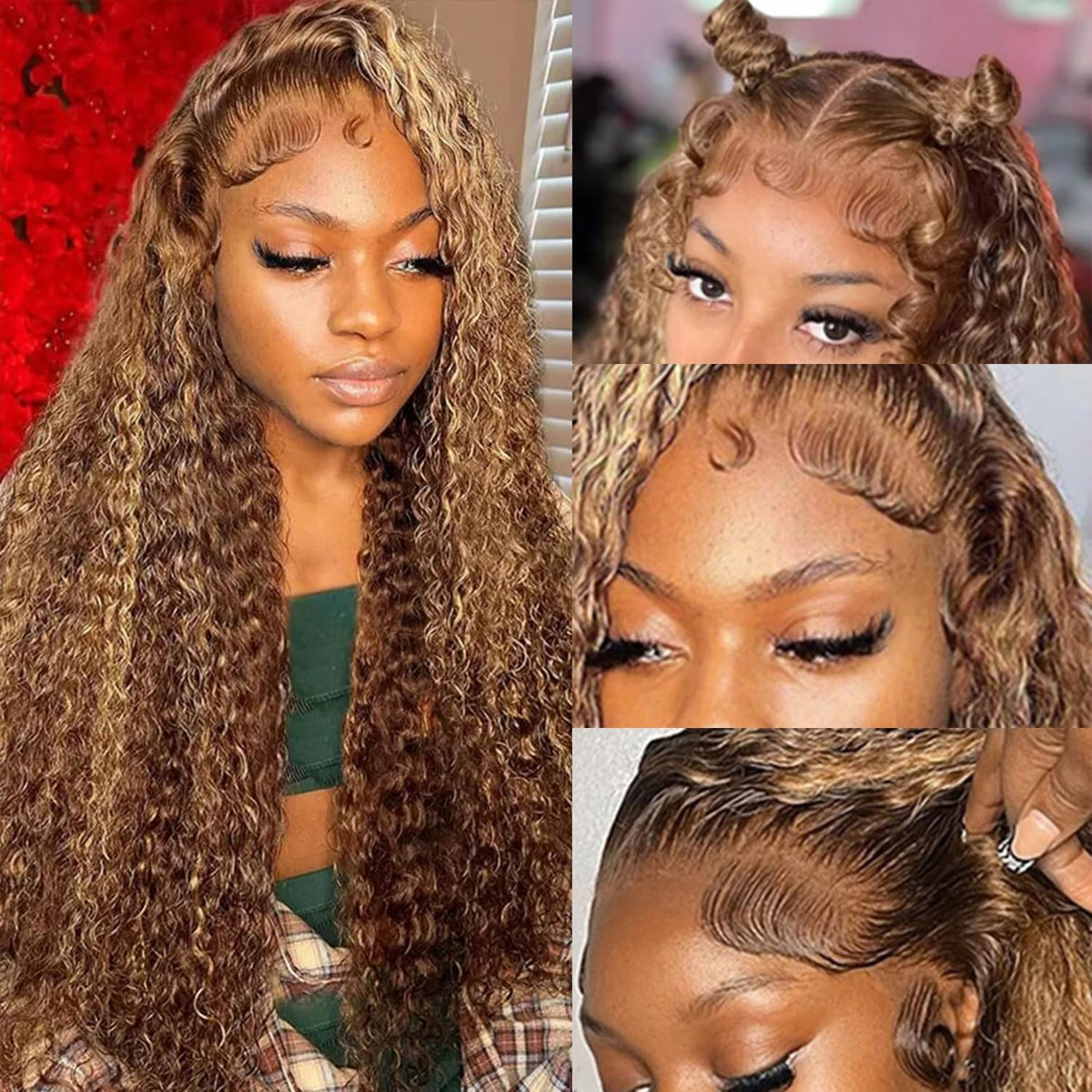 Zzmds 30&quot; 13X6 Deep Wave Lace Front Wig - Honey Blonde Ombre Human Hair For Black Women