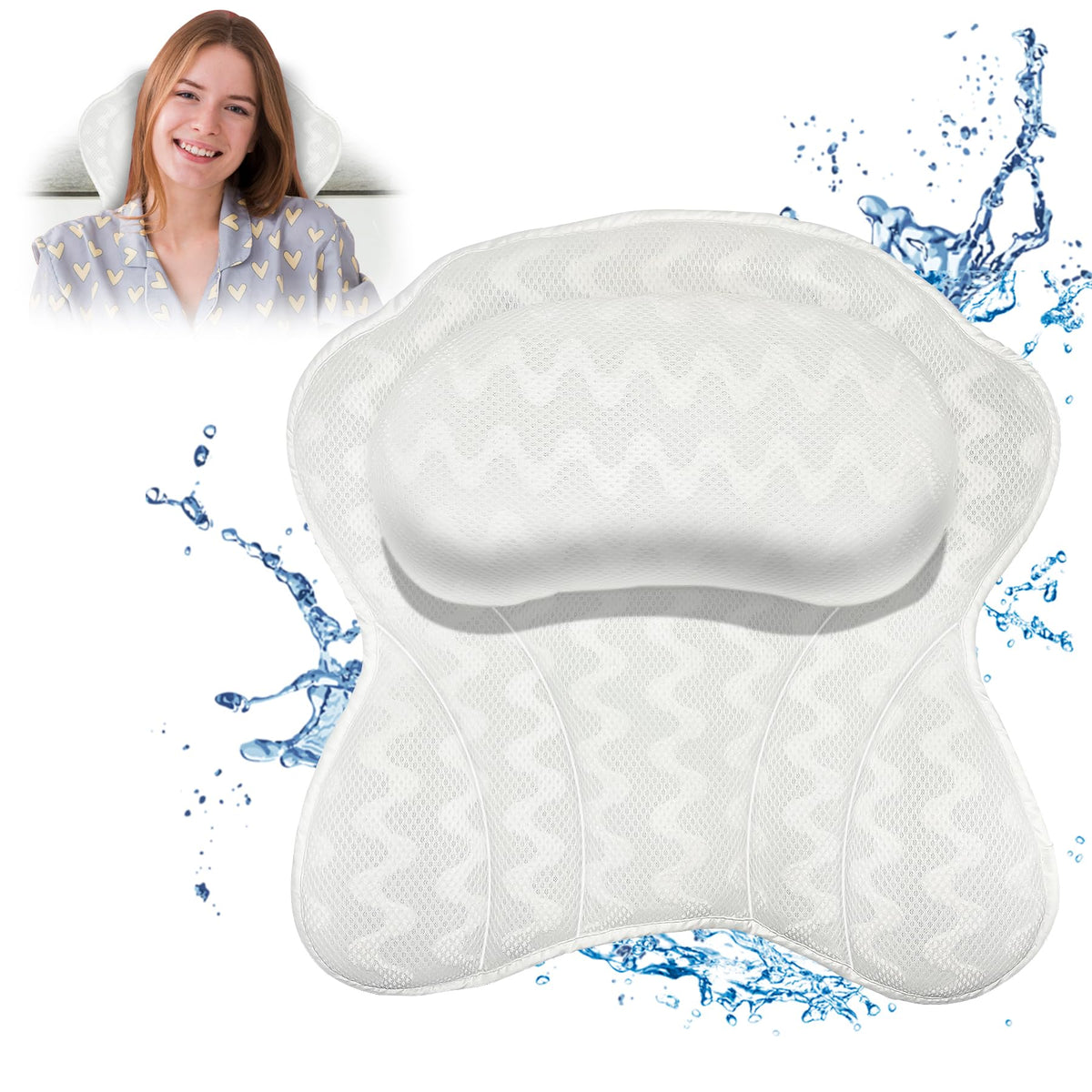 Djblvvs Bath Pillow - Ergonomic 4D Mesh Cushion With Suction Cups For Neck, Head, & Shoulder Support