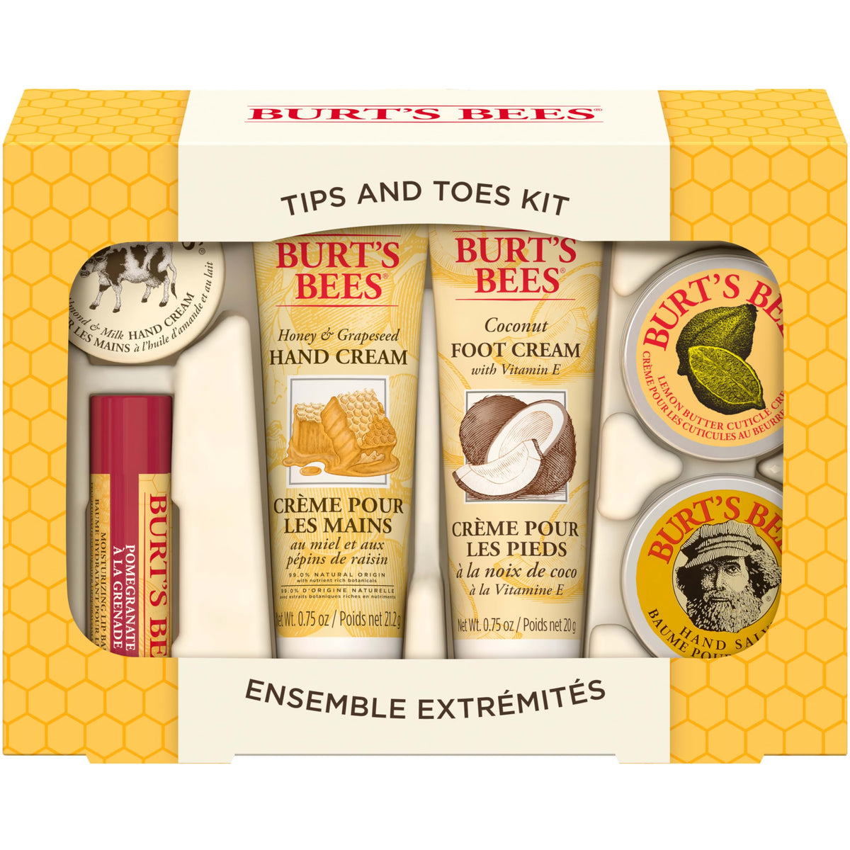 Burt'S Bees Tips And Toes Kit - 6 Travel Size Hand Creams, Foot Cream, Lip Balm & More