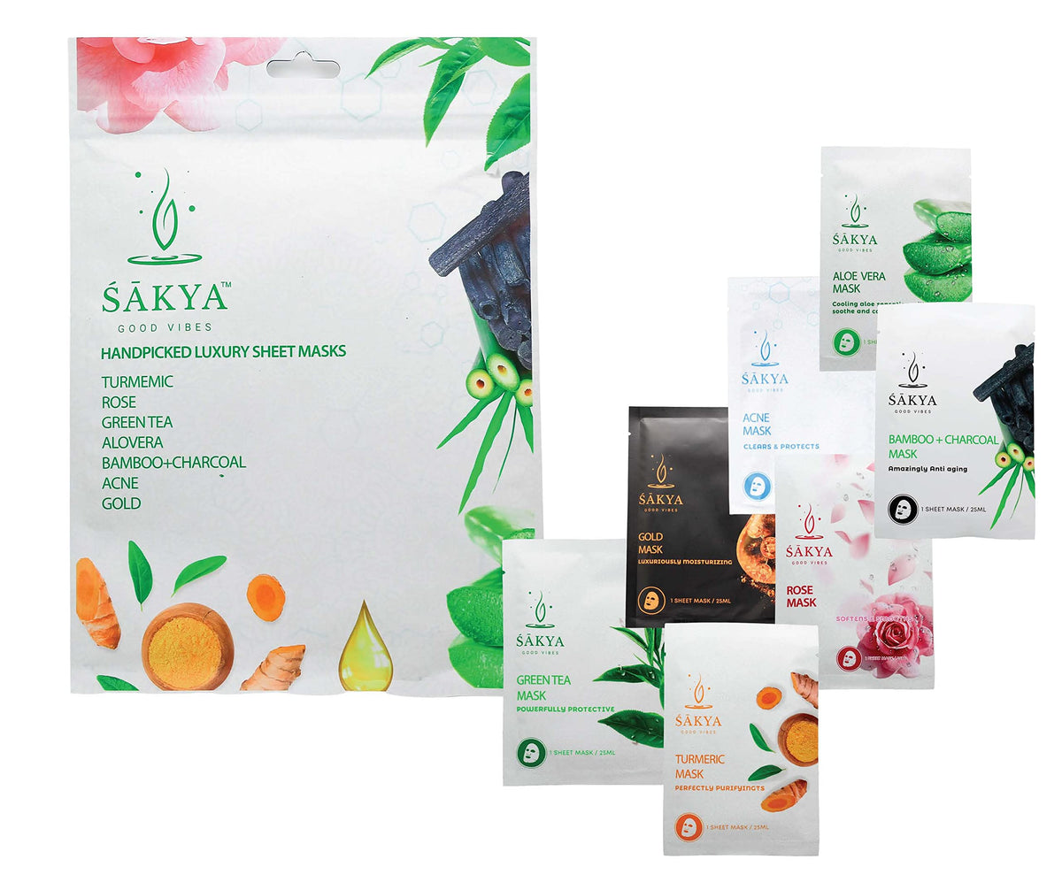 Sakya Premium Facial Mask Sheet - Aloe Vera Gel, Acne Treatment, 7 Pack Korean Skincare