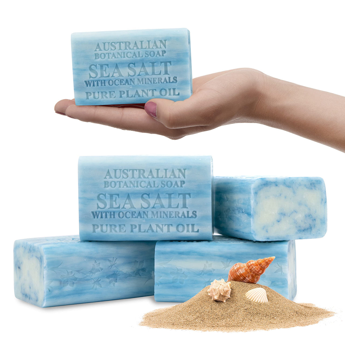 Australian Botanical Soap Sea Salt & Ocean Minerals, 6.6 oz, Shea Butter, 4 Count Bars