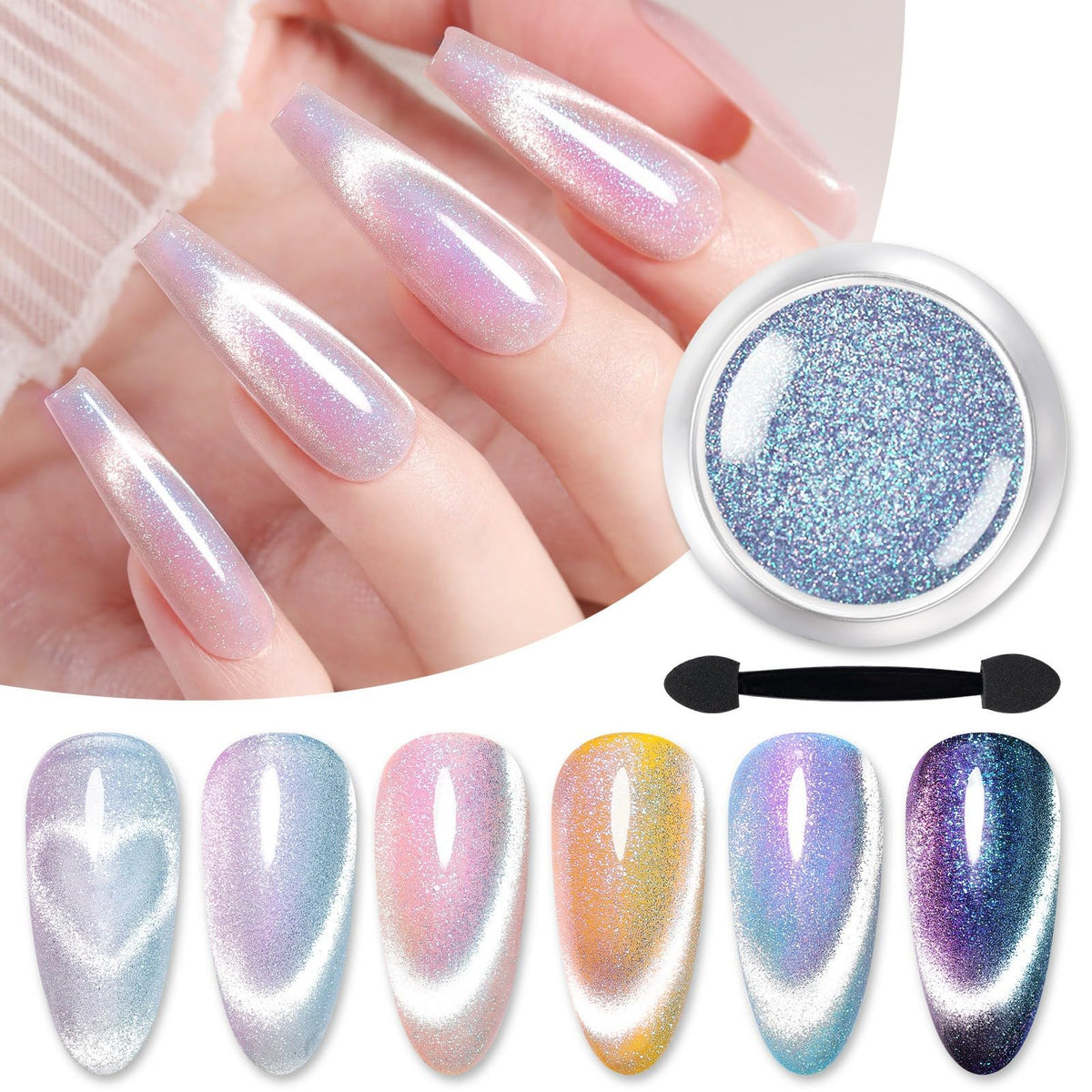 Born Pretty Holographic Cat Magnetic Nail Powder - Iridescent Chrome Chameleon Glitter Dust