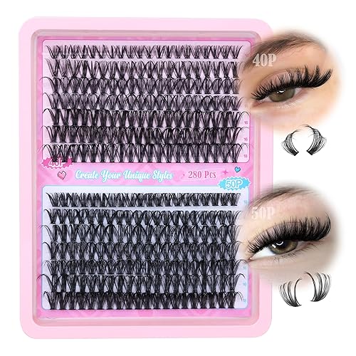 ALICE 280pcs Eyelash Extensions - 10-18MM Wispy D Curl Cluster Lashes for Home Application, Black