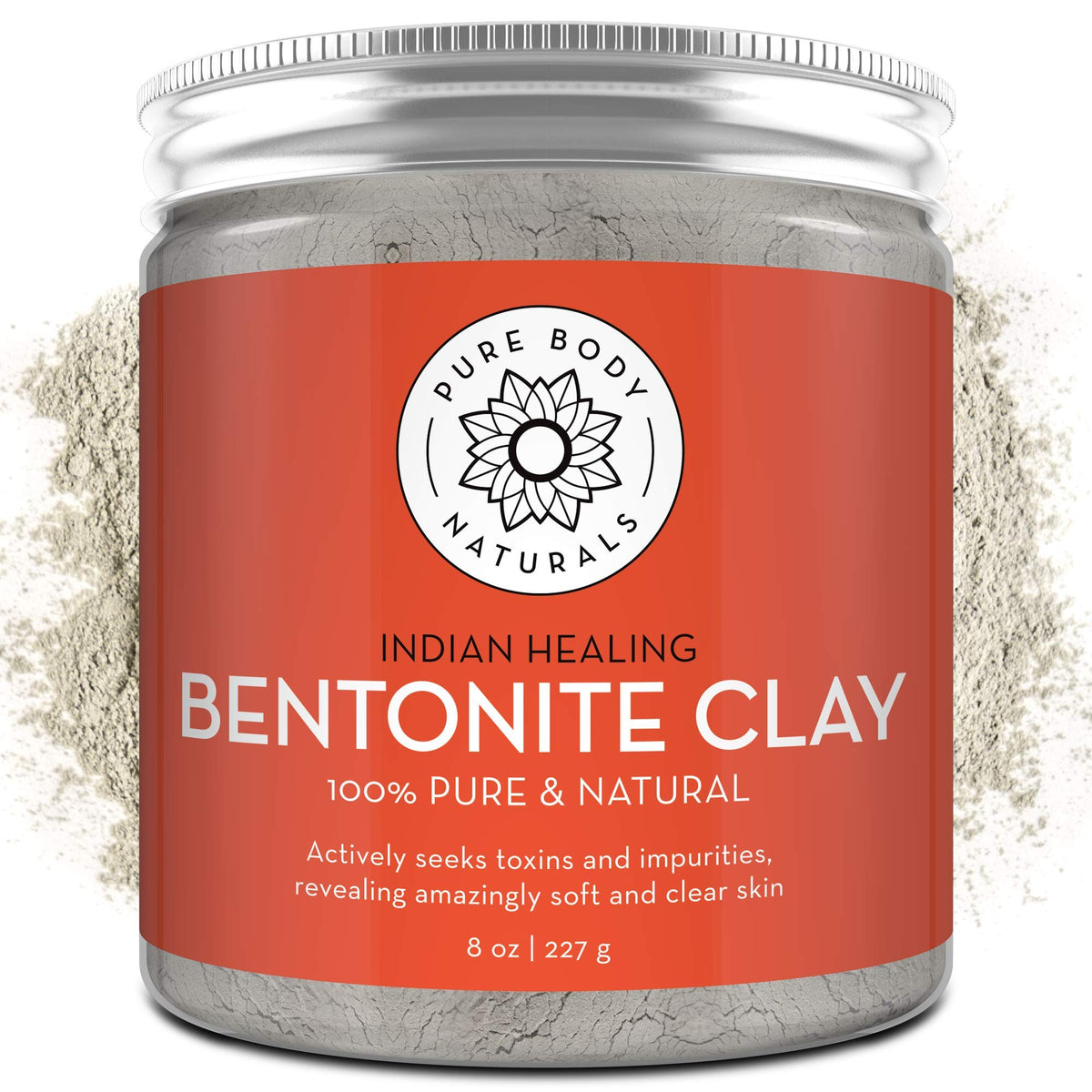 Pure Body Naturals Bentonite Clay Powder For Detox Face & Body Mask, 8 Oz - Deep Cleansing