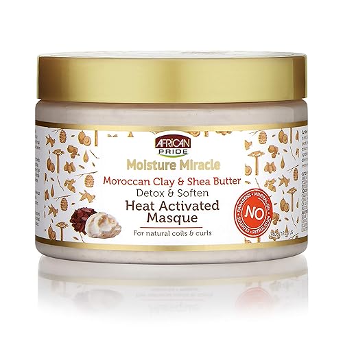 African Pride Moroccan Clay & Shea Butter Masque - Detox & Soften Natural Coils & Curls, 12 Oz