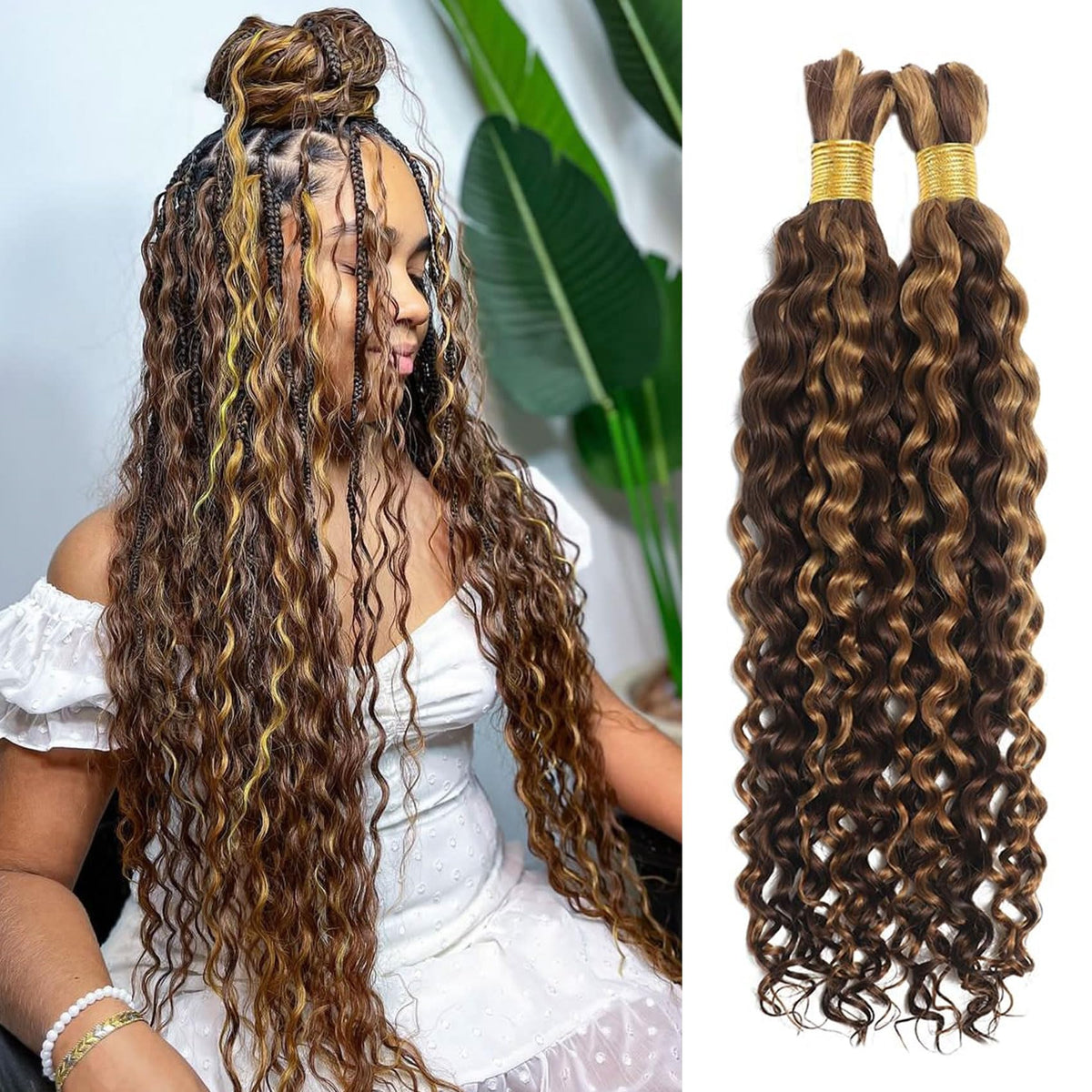 Forevermore Human Hair Water Wave Bulk Extensions 24&quot; 100G 4/27# For Braiding - 2 Bundles