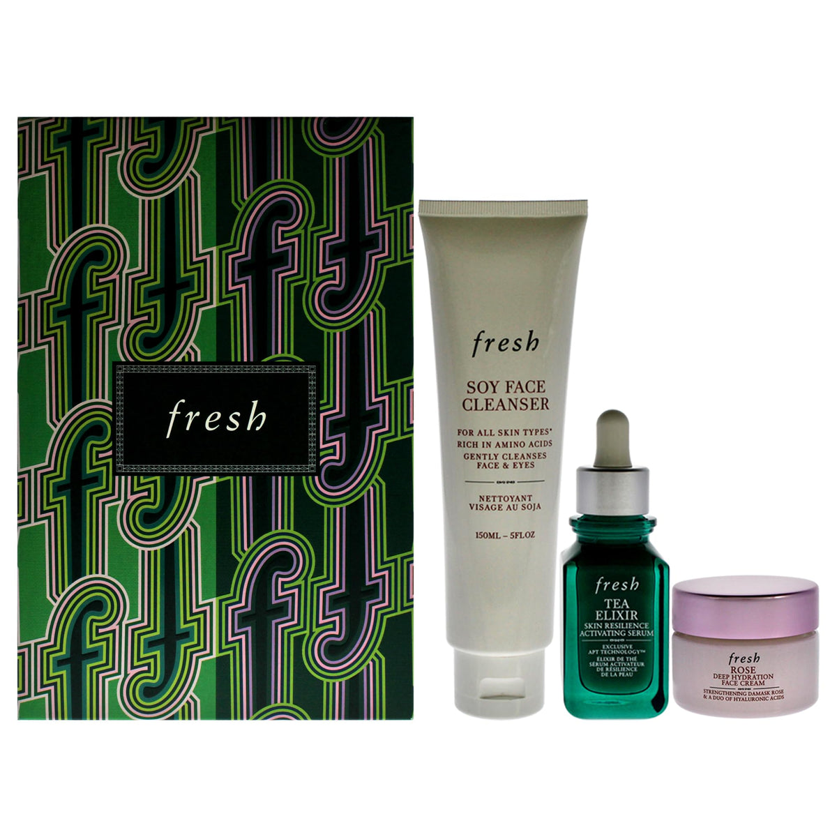 Fresh Skin Trio For Women - 3 Pc Soy Cleanser, Elixir Serum, Deep Hydration Cream - Cranberry