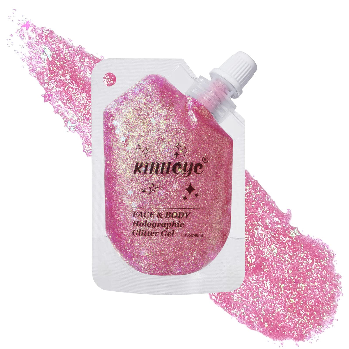 Kimieye Holographic Face Glitter Gel - Long Lasting Waterproof Peach #1 For Hair, Face & Body