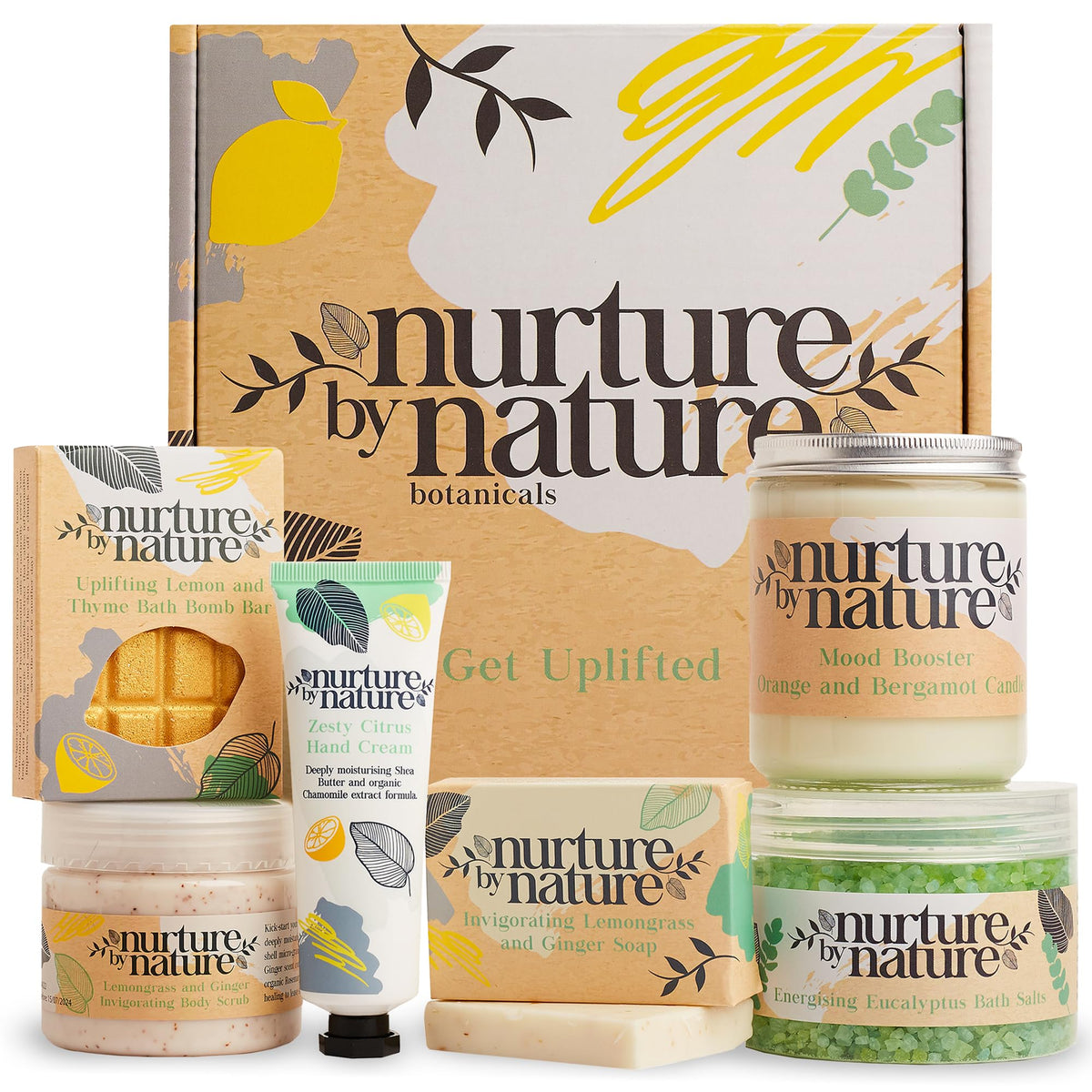 Nurture By Nature Spa Gift Basket - Relax & Uplift Pamper Kit For Her With Bath Salts & Bombs