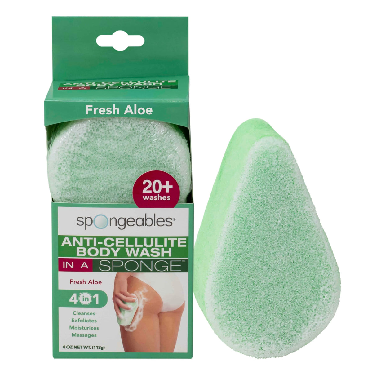 Spongeables Anti Cellulite Body Wash Sponge, Fresh Aloe, 20+ Washes, 1 Count