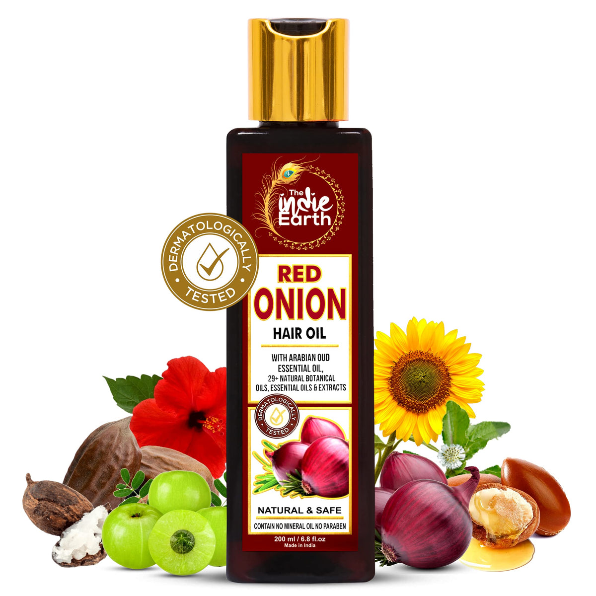 The Indie Earth Red Onion Hair Growth Oil - 29+ Natural Herbs, 200Ml, Anti Hair Fall