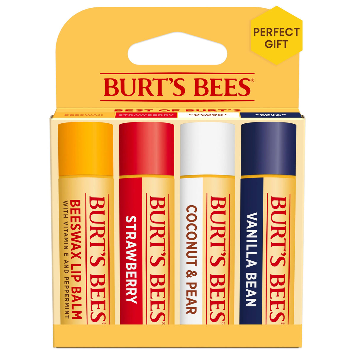 Burt'S Bees Lip Balm Pack - Beeswax, Strawberry, Coconut, Pear & Vanilla - 4 Tint-Free Tubes