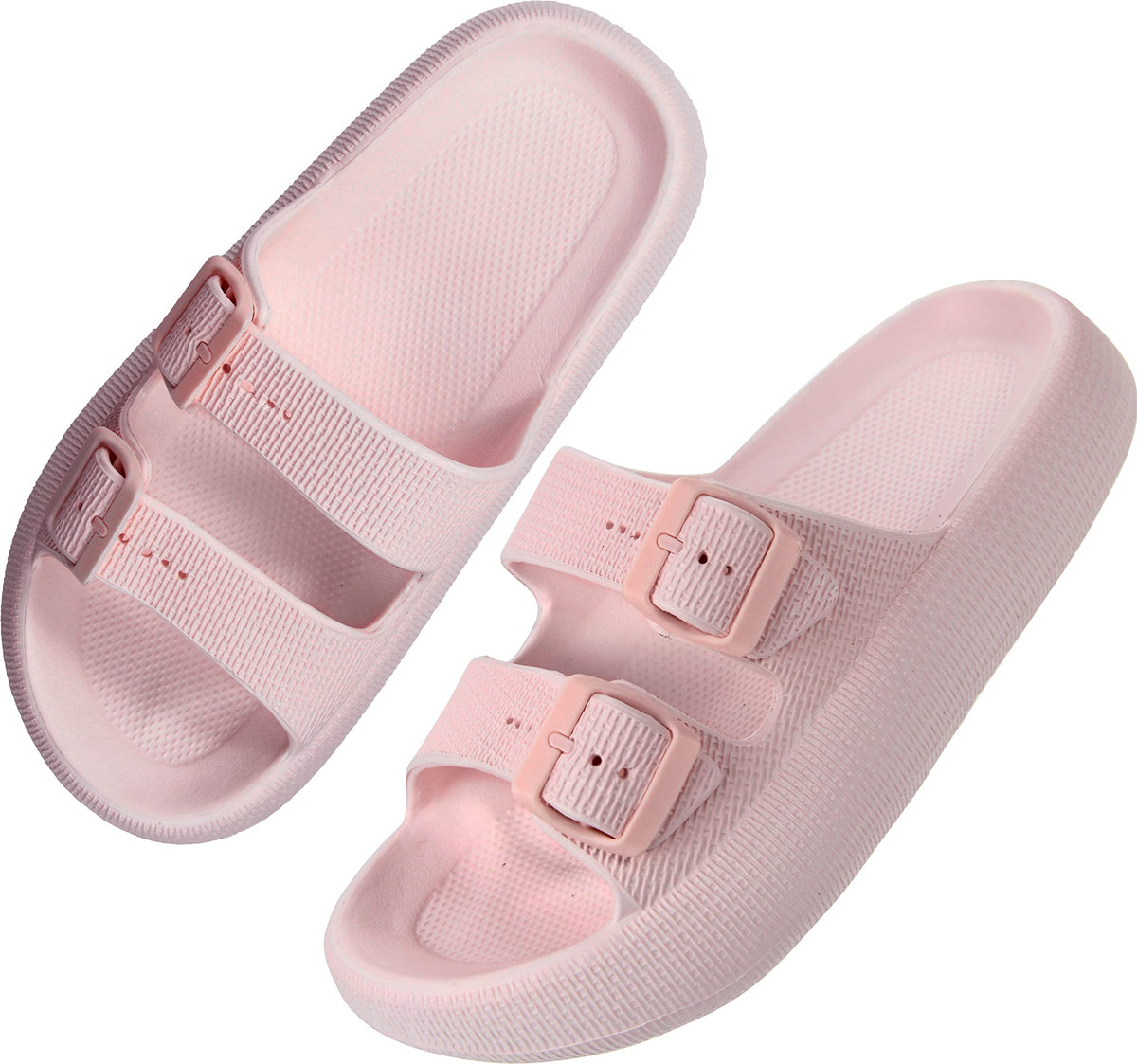 Bensorts Light Pink Pillow Slippers For Women & Men, Adjustable Buckles, Cloud Slides