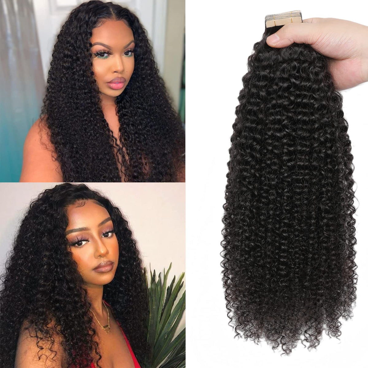 Hotlulana 40Pcs Kinky Curly Tape In Hair Extensions 20 Inch Human Hair For Black Women