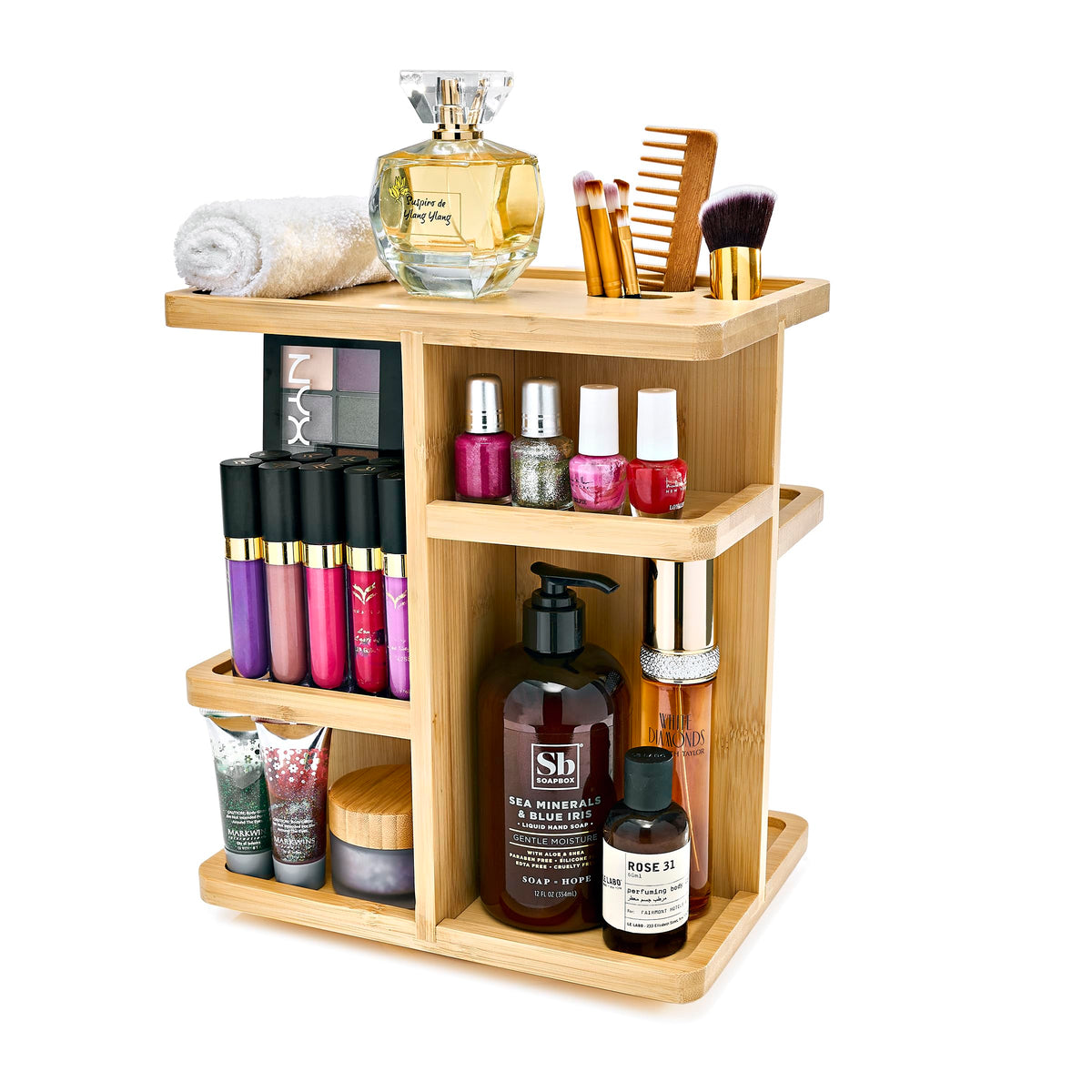 Sorbus Bamboo 360° Makeup Organizer - Rotating Carousel For Vanity & Bathroom Storage