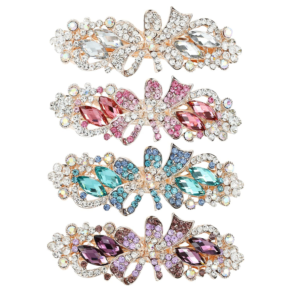 Insowni 4 Pack Luxury Sparkly Jeweled Hair Clips - Rhinestone Flower Barrettes For Women & Girls