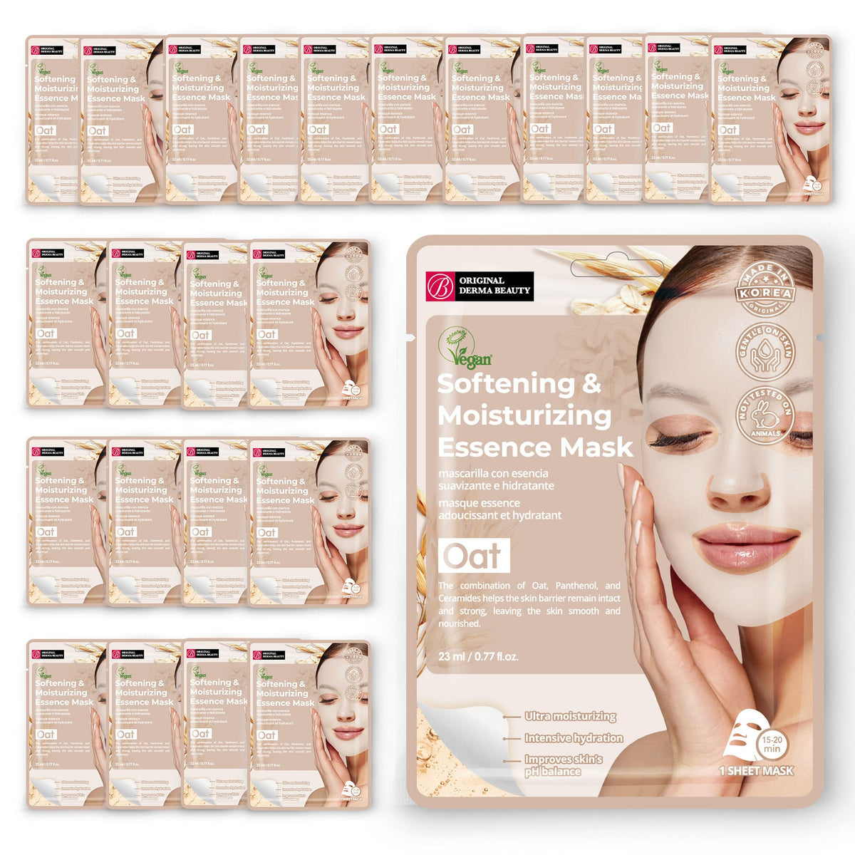 Innerest Collagen Face Masks 24 Pk - Oat Softening & Moisturizing Korean Skincare Sheet Masks