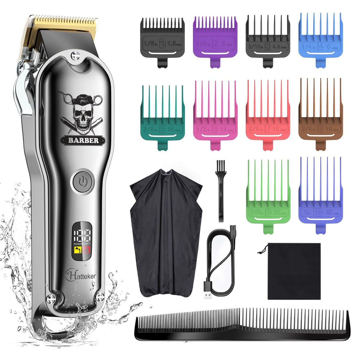 Hatteker Pro Hair Cutting Kit - Waterproof Cordless Clippers & Beard Trimmer, 17 Piece Set