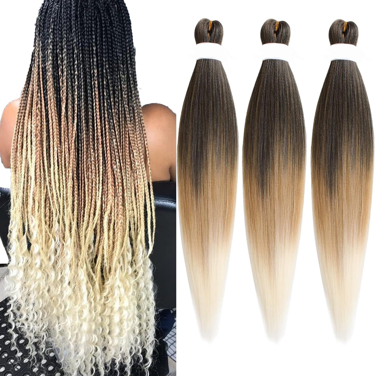 Roalnce 30 Inch Pre-Stretched Braiding Hair Extensions, Soft Synthetic Knotless Yaki Texture, Ombre