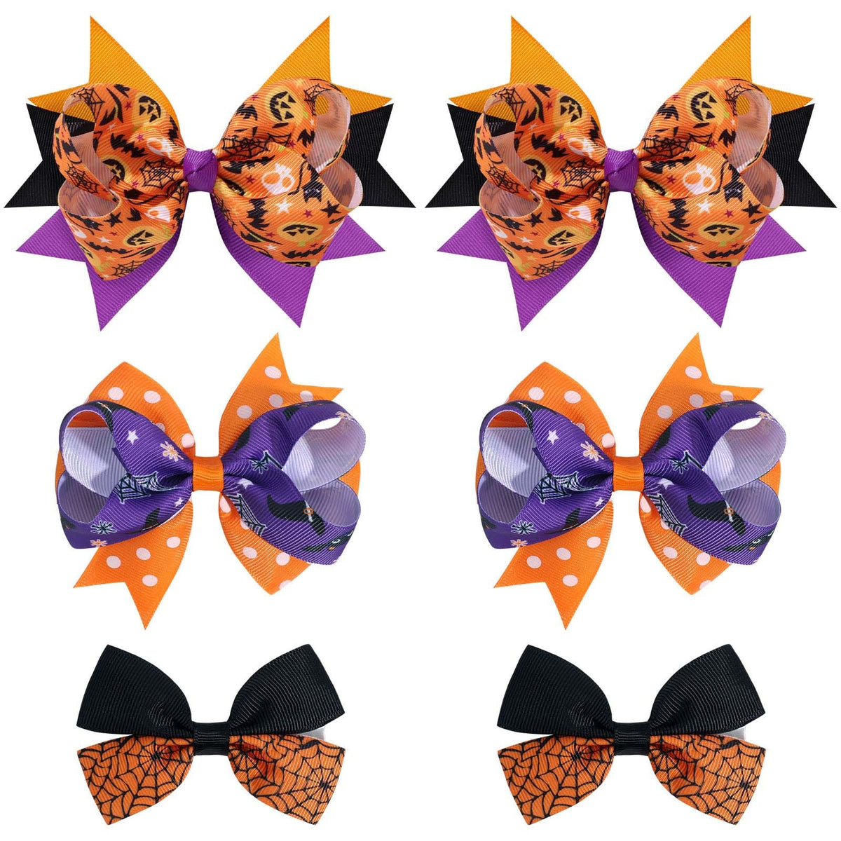 Oaoleer Halloween Hair Bows Clips - 6Pcs Ghost Pumpkin Spider Web Accessories For Kids