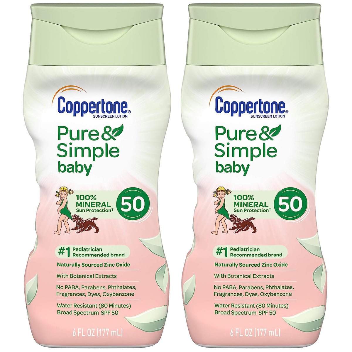 Coppertone Pure Simple Baby Sunscreen Spf 50, Tear-Free Mineral Lotion, 12 Fl Oz (Pack Of 2)