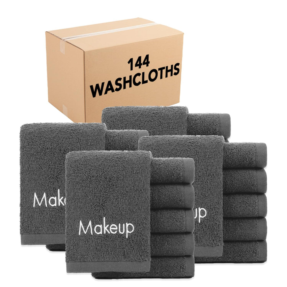 Arkwright Makeup Towels - Soft Cotton Washcloths, 11X17 In, Bulk Case Of 144, Grey