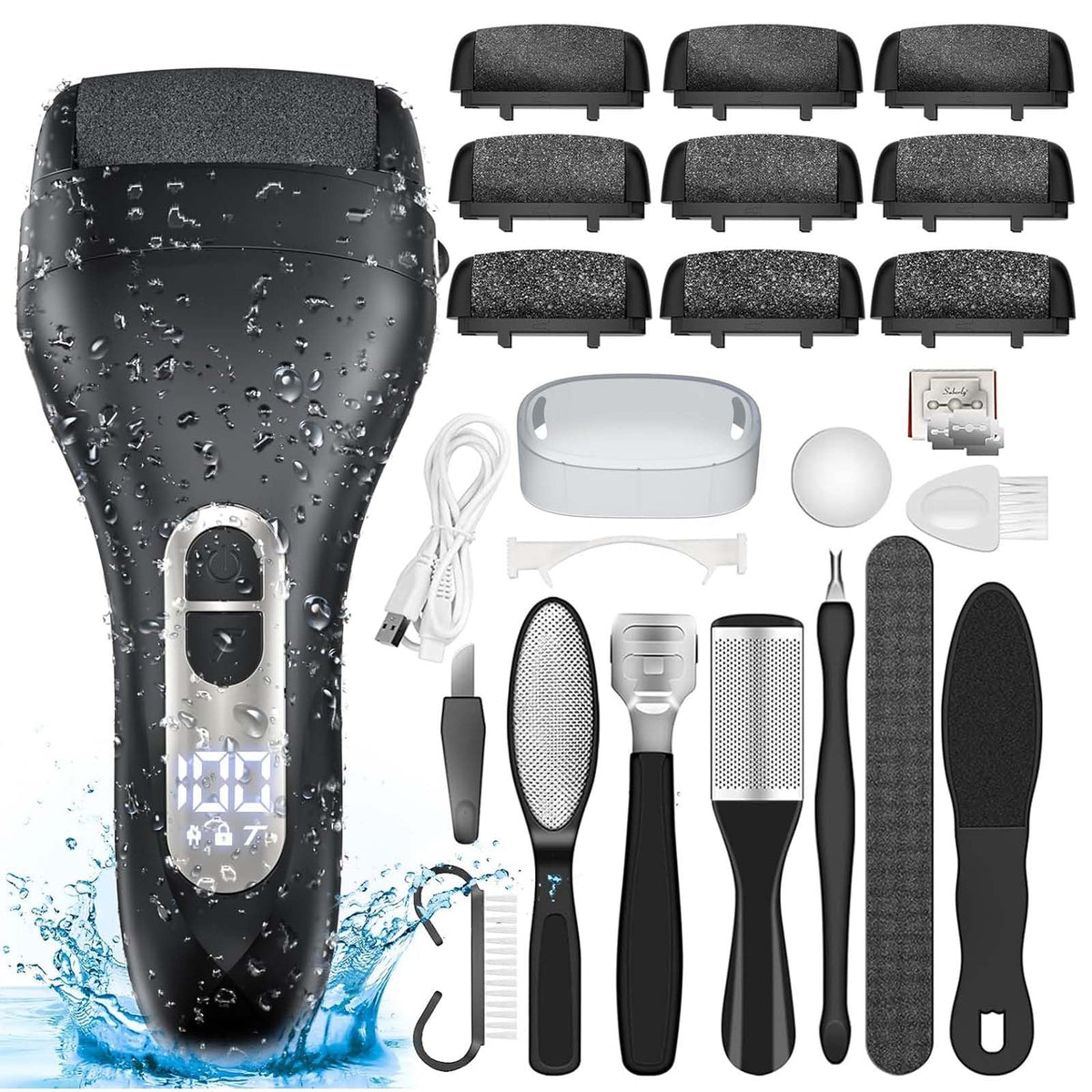 Hoxida Electric Callus Remover - Rechargeable Waterproof Foot File With 9 Grinding Heads