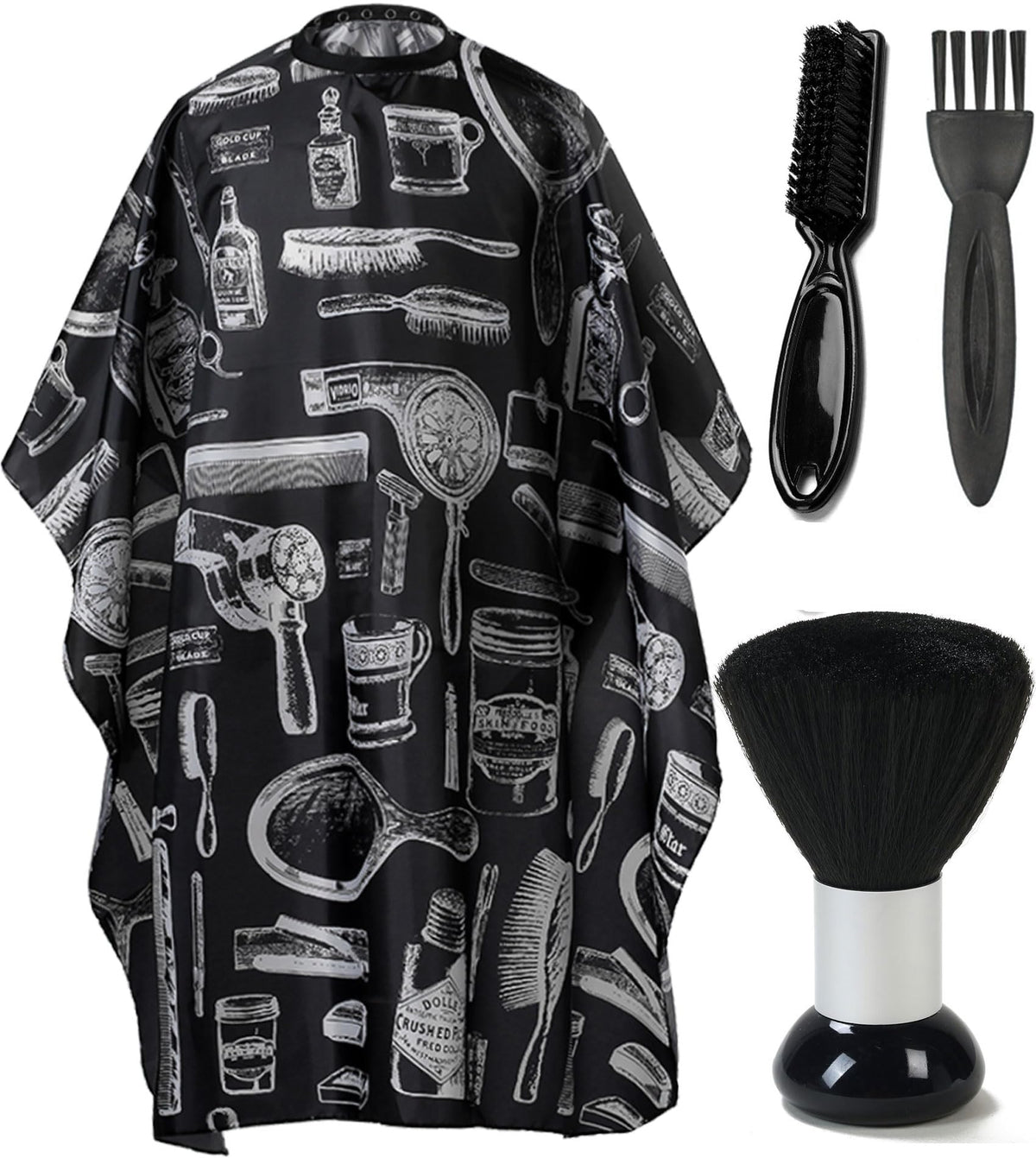 Borogo Adjustable Waterproof Hair Cutting Cape With Neck Duster Brush - Black Floral Print