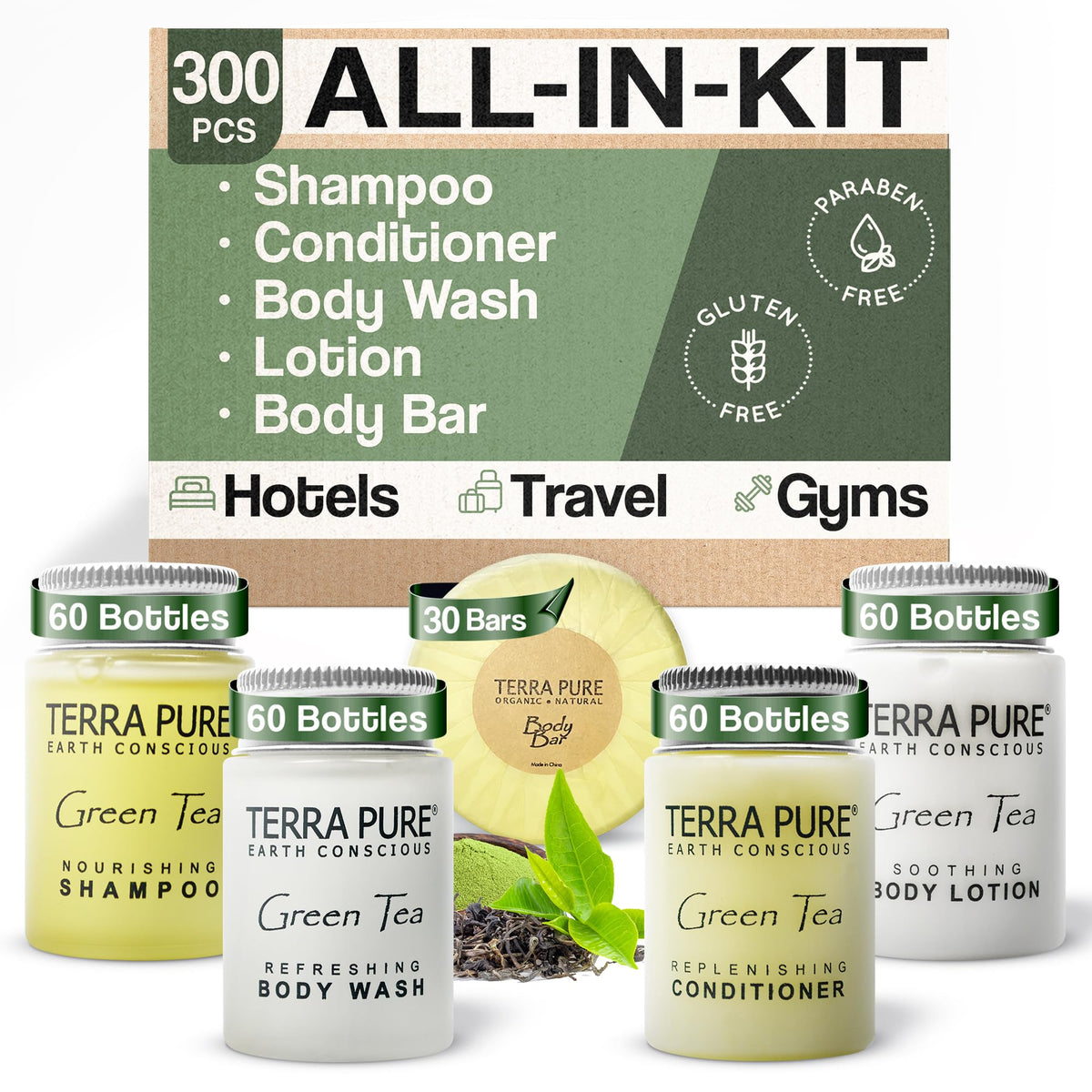 Terra Pure Hotel Soaps & Toiletries Bulk Set | 300 Travel Size Amenities Kit