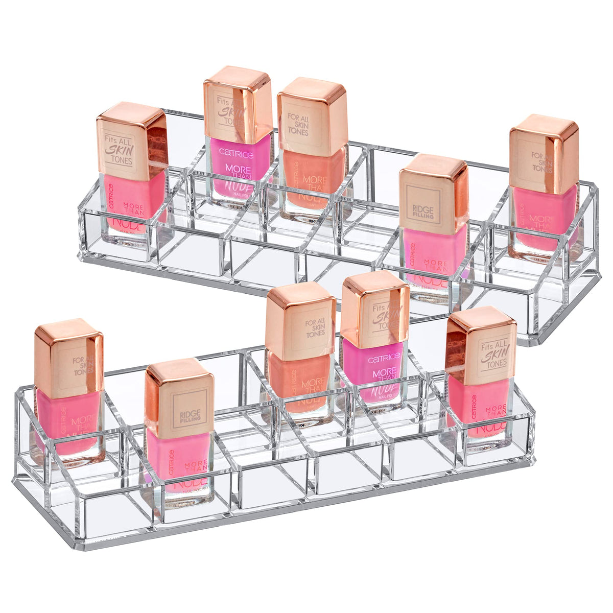 Amazing Abby Acrylic Nail Polish Organizer - 2-Pack 12-Slot Cosmetic Storage In Clear