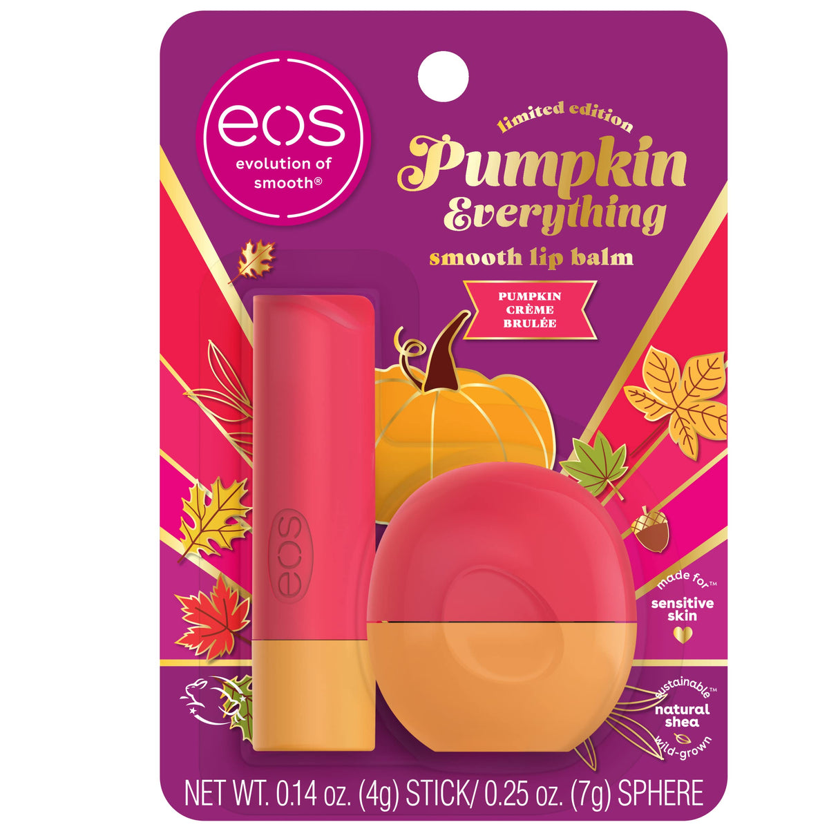 Eos Pumpkin Everything Lip Balm Set - Limited Edition, Moisturizing, 0.39 Oz, Sensitive Skin